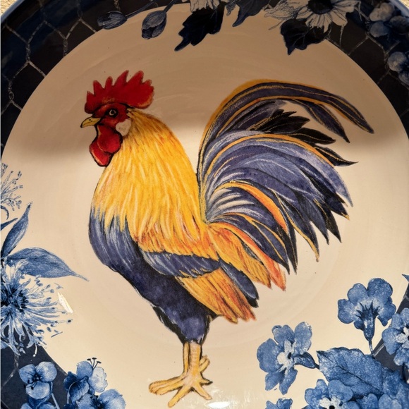 Farmhouse Rooster Bowl, Extra Large Colorful Ceramic Serving Bowl, Rooster Decor - Picture 3 of 15